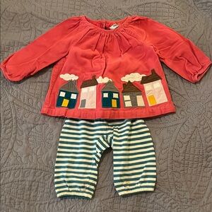Baby Boden Coral Top and Striped Pants Set